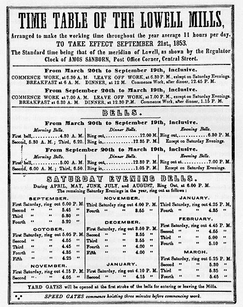 timetable of lowell mills
